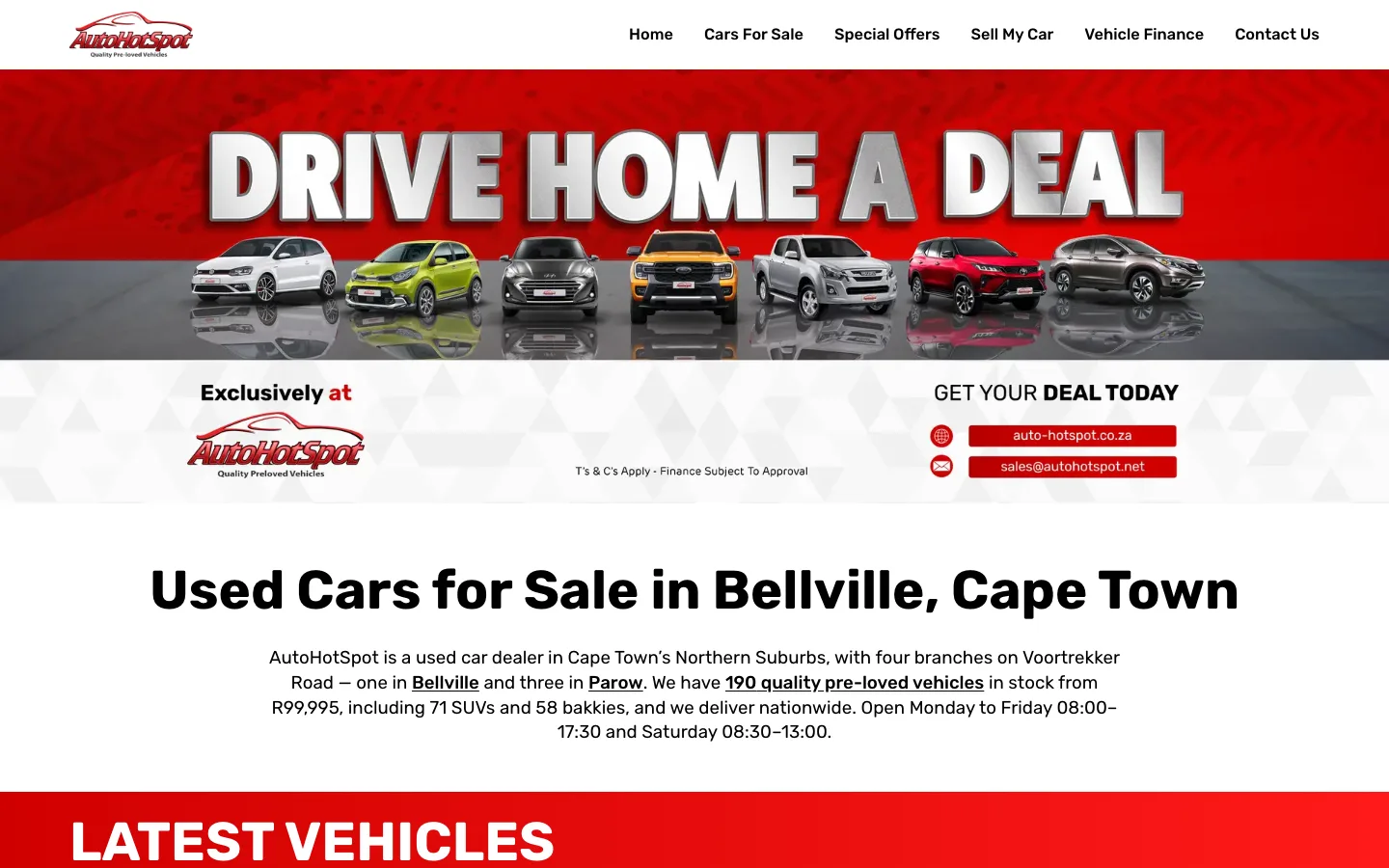 The AutoHotSpot website home page, showing used cars for sale in Bellville, Cape Town