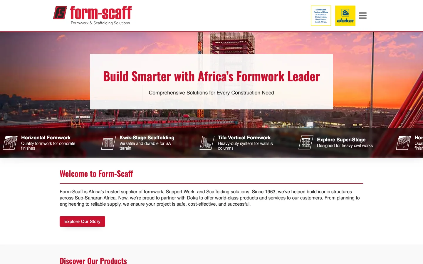 The Form-Scaff website home page, showing its formwork and scaffolding solutions